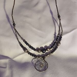 Layered Gray Beaded Dreamcatcher Necklace - Women Jewelry